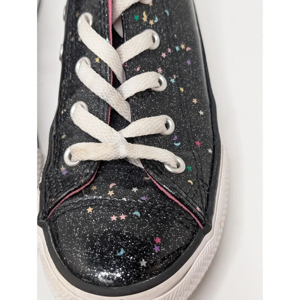 Converse Chuck Taylor All Star Kids Girls Sz 2 Black Glitter Star Moon Sneakers